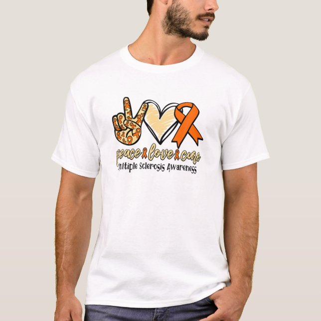Camiseta Peace Love Cure Multiple Sclerose Sensibilização (Frente)