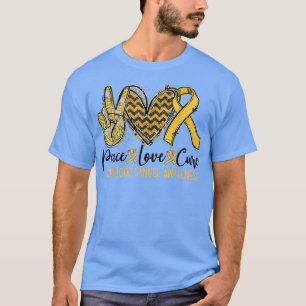 Camiseta Peace Love Cure Ouro Ribbon Infantil Cancer Awa