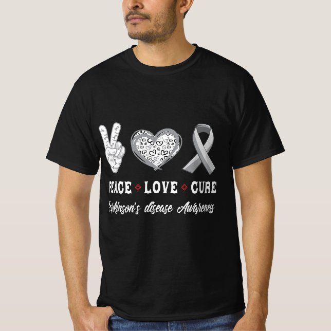 Camiseta Peace Love cure Parkinson's disease awareness men  (Frente)