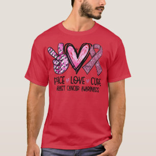 Camiseta Peace Love Cure Pink Ribbon Breast Awarenes - Canc
