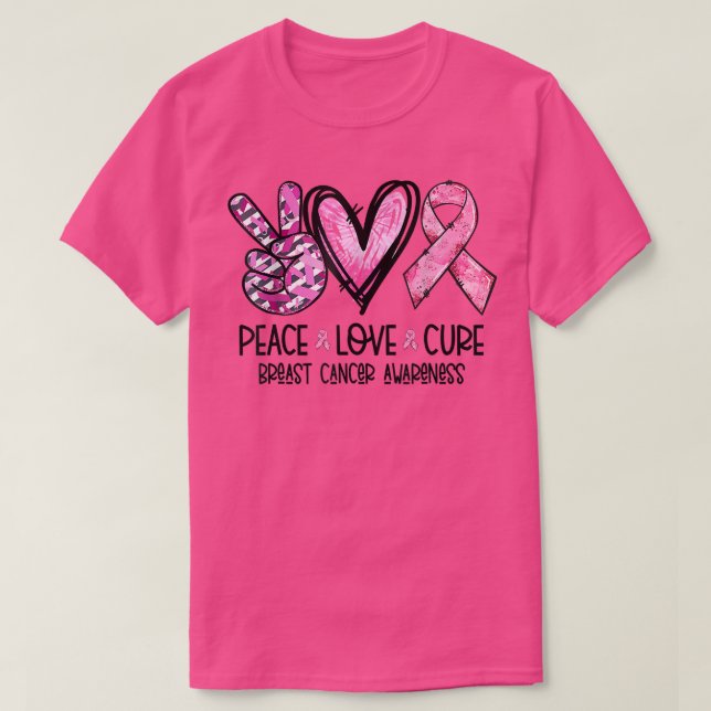Camiseta Peace Love Cure Pink Ribbon Breast Awarenes - Canc (Frente do Design)