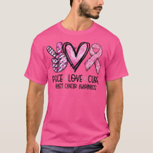 Camiseta Peace Love Cure Pink Ribbon Breast Awarenes - Canc