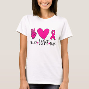 Camiseta Peace Love Cure Pink Ribbon Breast Awarenes - Canc