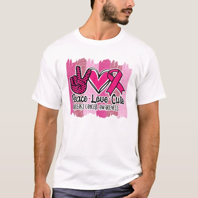 Camiseta Peace Love Cure Pink Ribbon Breast Awarenes - Canc (Frente)