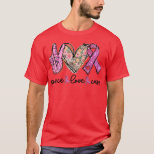 Camiseta Peace Love Cure Pink Ribbon Bree Cancer Awarenes