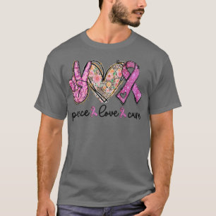 Camiseta Peace Love Cure Pink Ribbon Bree Cancer Awarenes