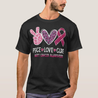 Camiseta Peace Love Cure Pink Ribbon Cancer Breast Awarenes