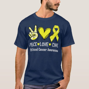 Camiseta Peace Love Cure Pink Ribbon Chilhood Cancer Aware