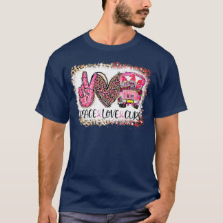 Camiseta Peace Love Cure Pink Ribbon Gnomes Truck Breast Ca