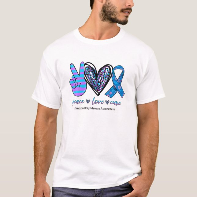 Camiseta Peace Love Cure Purple E Blue Ribbon Emanuel Syn (Frente)