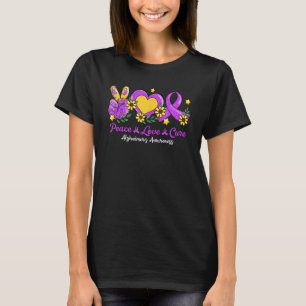 Camiseta Peace Love Cure Purple Ribbon Alzheimer s Awarenes