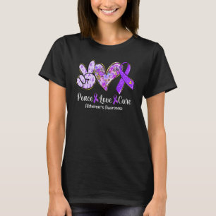 Camiseta Peace Love Cure Purple Ribbon Alzheimer's Awarenes