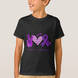 Camiseta Peace Love Cure Purple Ribbon Heimerheimer