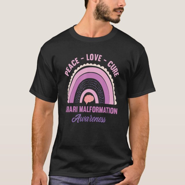 Camiseta Peace Love Cure Rainbow Chiari Malformation Awaren (Frente)