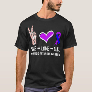 Camiseta Peace Love Cure Rheumatoid Artrite Warrior & Awa