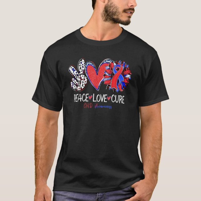 Camiseta Peace Love Cure Sunflower Blue Rible CHD Awar (Frente)