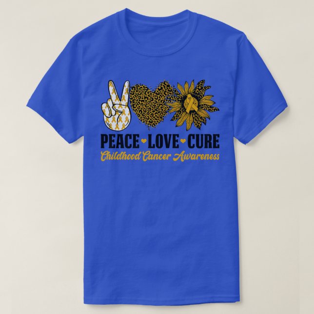 Camiseta Peace Love Cure Sunflower Chilhood Cancer Awarene (Frente do Design)