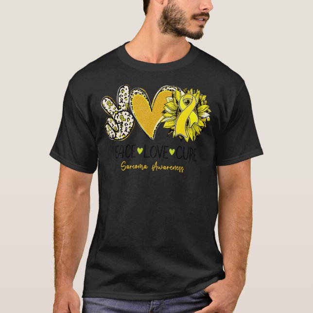 Camiseta Peace Love Cure Sunflower Leopard Sarcoma Awarenes (Frente)