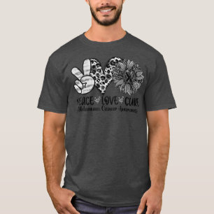 Camiseta Peace Love Cure Sunflower Leopardo Melanoma Cancer