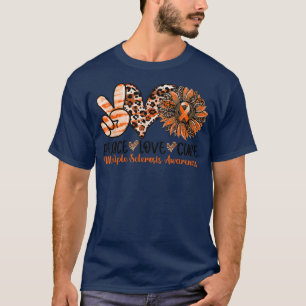 Camiseta Peace Love Cure Sunflower Orange Ribbon Multiple S