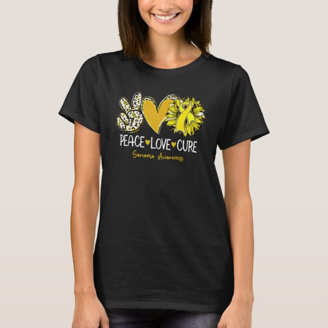 Camiseta Peace Love Cure Sunflower Yellow Ribbon Sarcoma Aw (Frente)