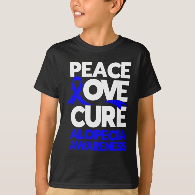 Camiseta Peace Love Cure Support Alopecia Sensibilização Fr (Frente)