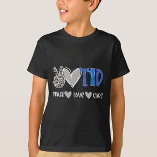 Camiseta Peace Love Cure Type One Diabetes Reconhecimento T