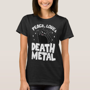 Camiseta Peace Love & Death Metal Cat Punk Rock Metal