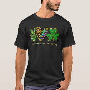 Camiseta Peace Love Dia de São Patrício Lucky Clover Shamro