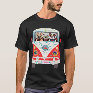 Camiseta Peace Love Dogs Hippie Van French Bulldog