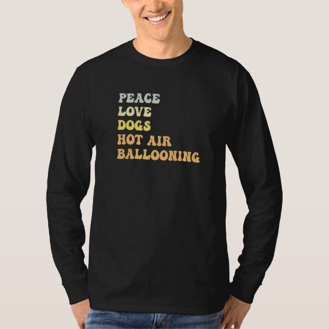 Camiseta Peace Love Dogs Hot Air Ballooning  Retro (Frente)