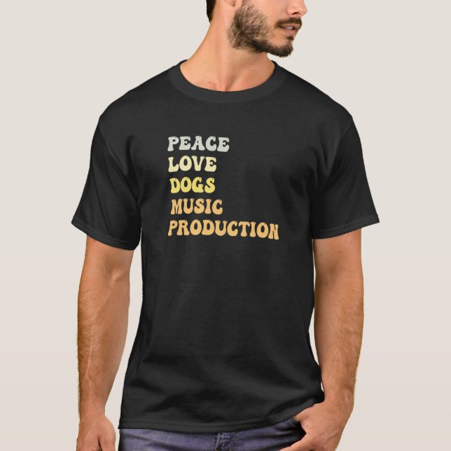 Camiseta Peace Love Dogs Music Production  Retro (Frente)