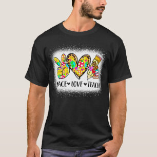 Camiseta Peace Love Ensina Leopard Imprime De Volta Ao Teto
