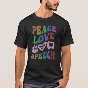 Camiseta PEACE LOVE FALA Terapêutica com Língua Retroativa 