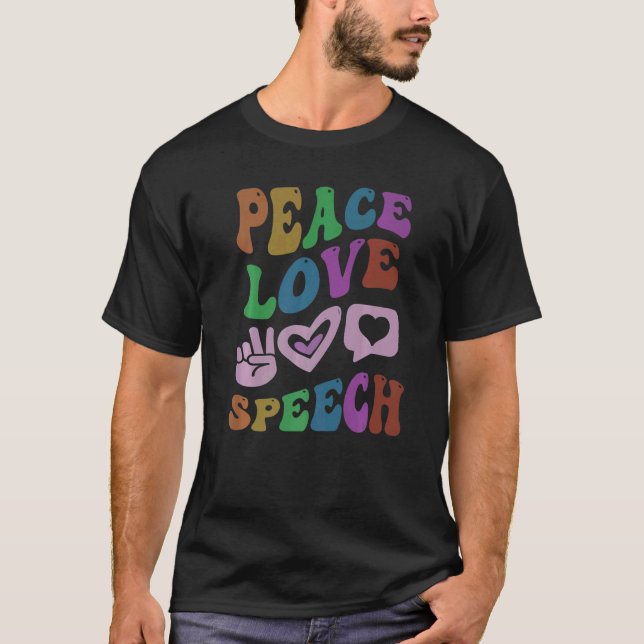 Camiseta PEACE LOVE FALA Terapêutica com Língua Retroativa  (Frente)