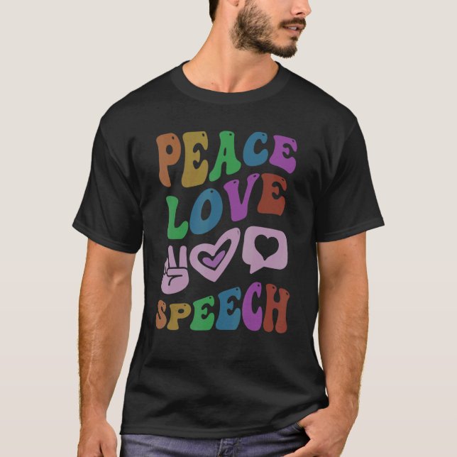 Camiseta PEACE LOVE FALA Terapêutica com Língua Retroativa  (Frente)