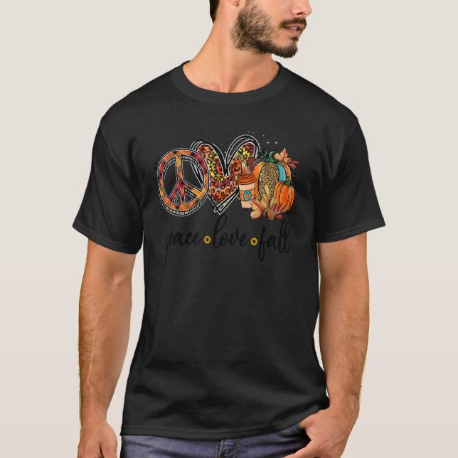 Camiseta Peace Love Fall Pumpkin Happy Fall Vibes (Frente)