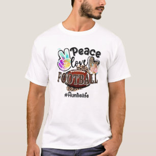Camiseta Peace Love Football tia Life Mãe Avó Leopar