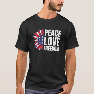 Camiseta Peace Love Freedom America Flag Sunflower