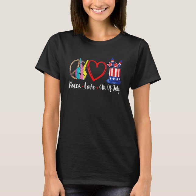 Camiseta Peace Love Freedom America Flag Us 4 De Julho Me (Frente)
