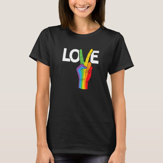 Camiseta Peace Love Gay Rainbow Pride Lgbtq Transgender Div (Frente)