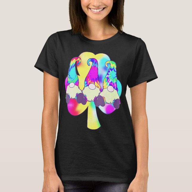Camiseta Peace Love Gnomo Rainbow Clover Hippie Gnomo Decor (Frente)