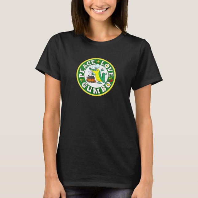 Camiseta Peace Love Gumbo New Orleans Mardi Gras (Frente)