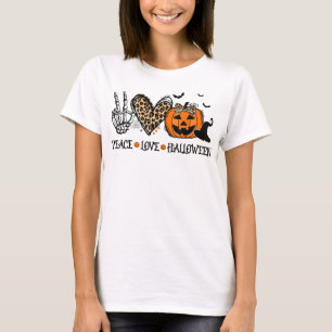Camiseta Peace Love Halloween Happy Halloween Pumpkin Leopa