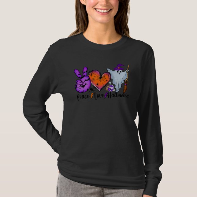 Camiseta Peace Love Halloween Lazy Halloween Costume Cool P (Frente)