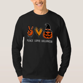 Camiseta Peace Love Halloween Pumpkin Witch Cool Pumpkin Sc