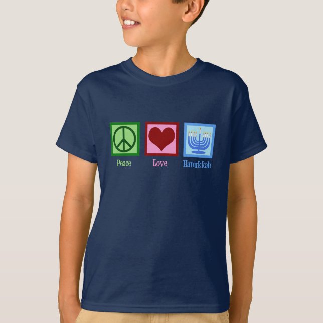 Camiseta Peace Love Hanukkah Cute Blue Kids (Frente)