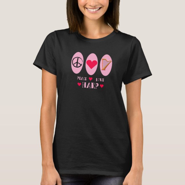 Camiseta Peace Love Harp Heart Orchestra Concert Ton (Frente)