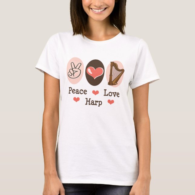 Camiseta Peace Love Harp Ringer T-shirt (Frente)