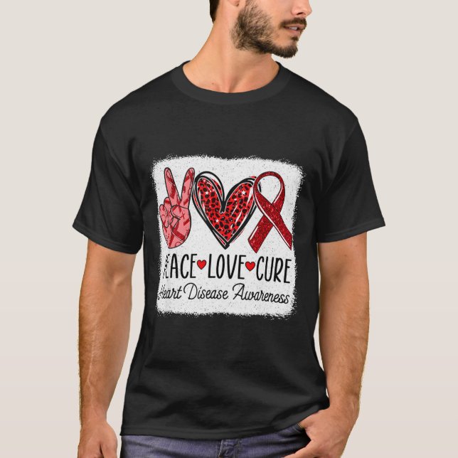 Camiseta Peace Love Heart Disease Awareness Chd Suprt Wear  (Frente)